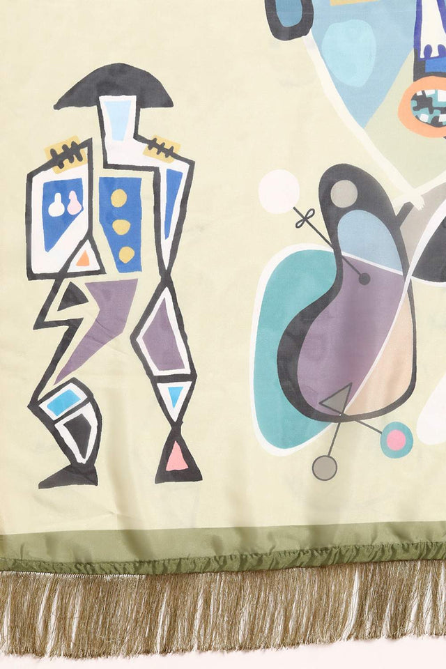 Olive Green Warli Printed Silk Saree