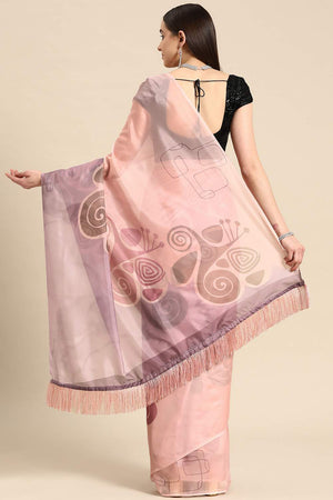 Orange Abstract Printed Silk Saree