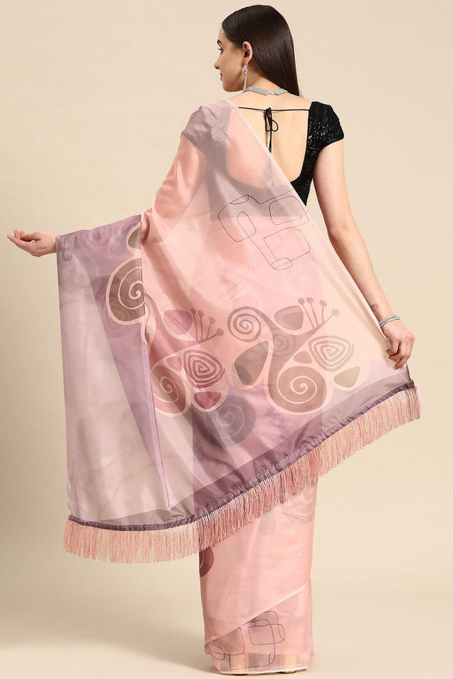 Orange Abstract Printed Silk Saree