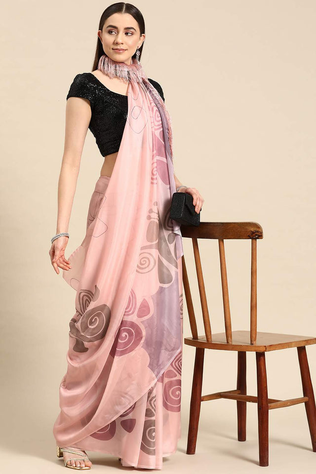 Orange Abstract Printed Silk Saree