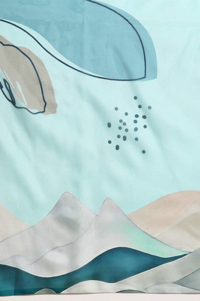 Turquoise Abstract Printed Silk Saree