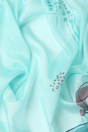 Turquoise Abstract Printed Silk Saree