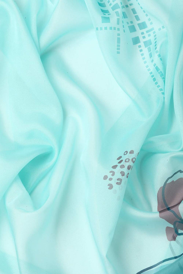 Turquoise Abstract Printed Silk Saree