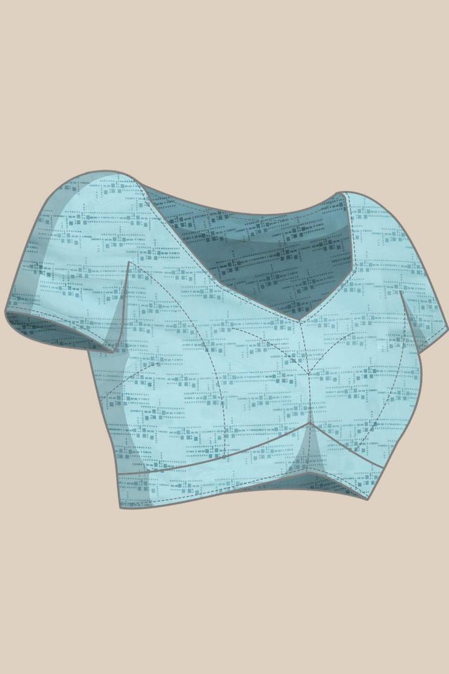 Turquoise Abstract Printed Silk Saree