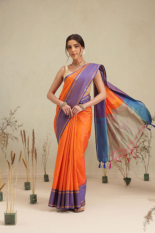 Orange Solid Art Silk Saree (SZ-AURA8-ORG-3167)