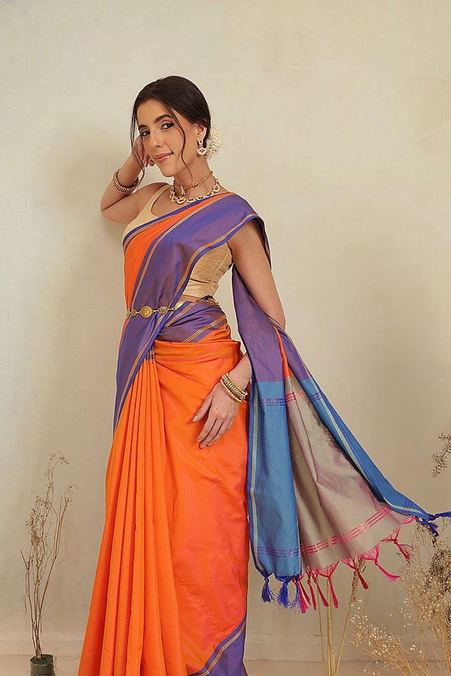 Orange Solid Art Silk Saree (SZ-AURA8-ORG-3167)