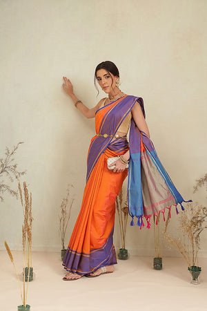 Orange Solid Art Silk Saree (SZ-AURA8-ORG-3167)