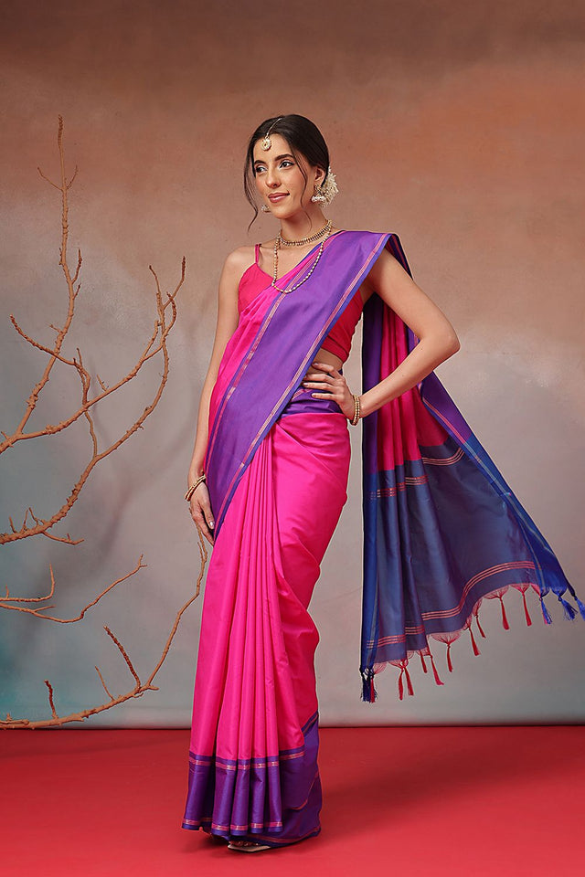 Pink Solid Art Silk Saree (SZ-AURA8-PN-3169)