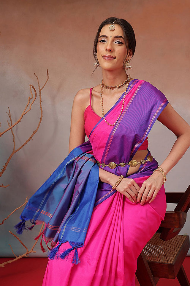Pink Solid Art Silk Saree (SZ-AURA8-PN-3169)