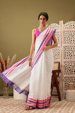 White Solid Soft Silk Saree