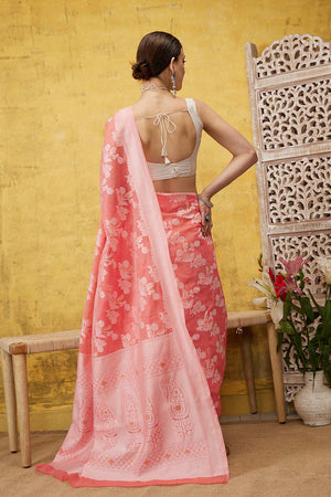 Peach Cotton Floral Saree