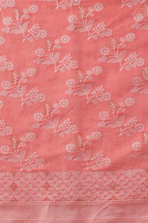 Peach Cotton Floral Saree