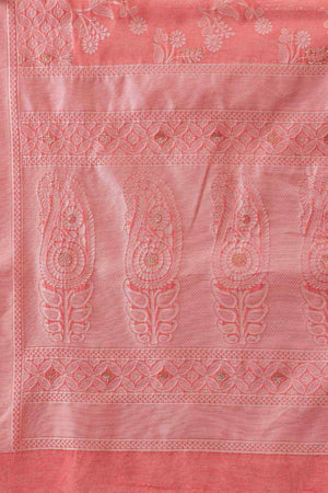 Peach Cotton Floral Saree