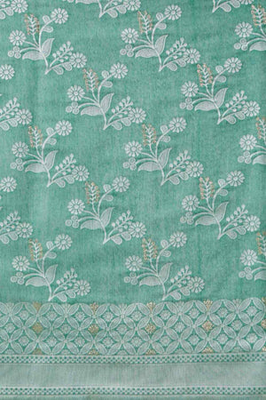 Teal Cotton Floral Saree