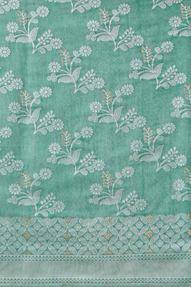 Teal Cotton Floral Saree