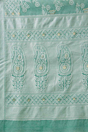 Teal Cotton Floral Saree