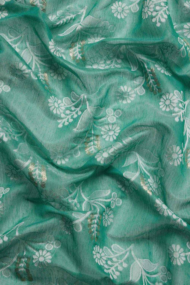 Teal Cotton Floral Saree