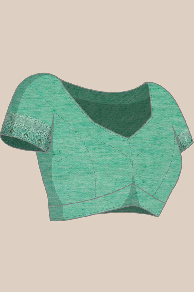 Teal Cotton Floral Saree