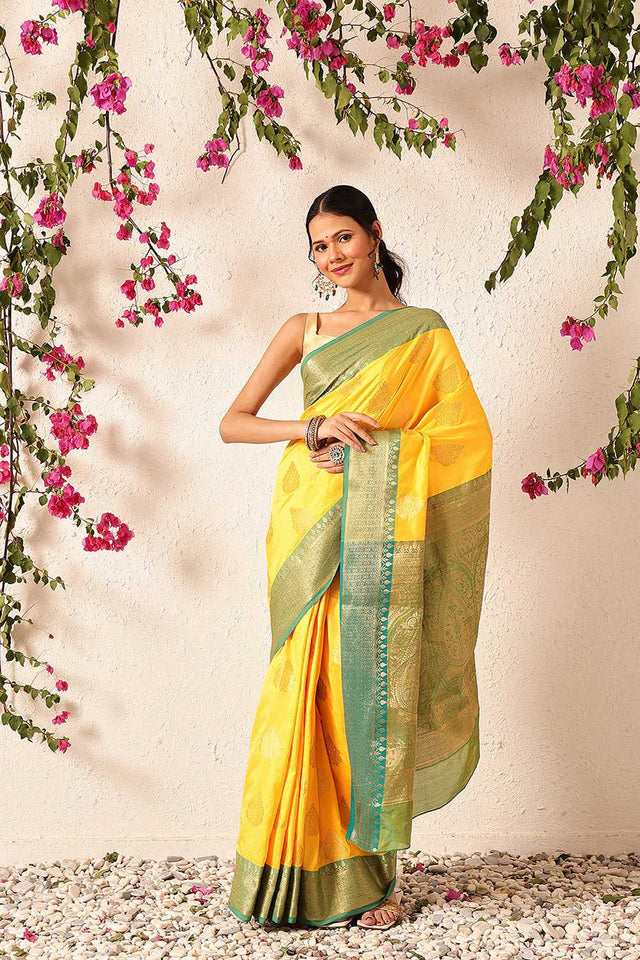 Yellow Zari Woven Silk Saree