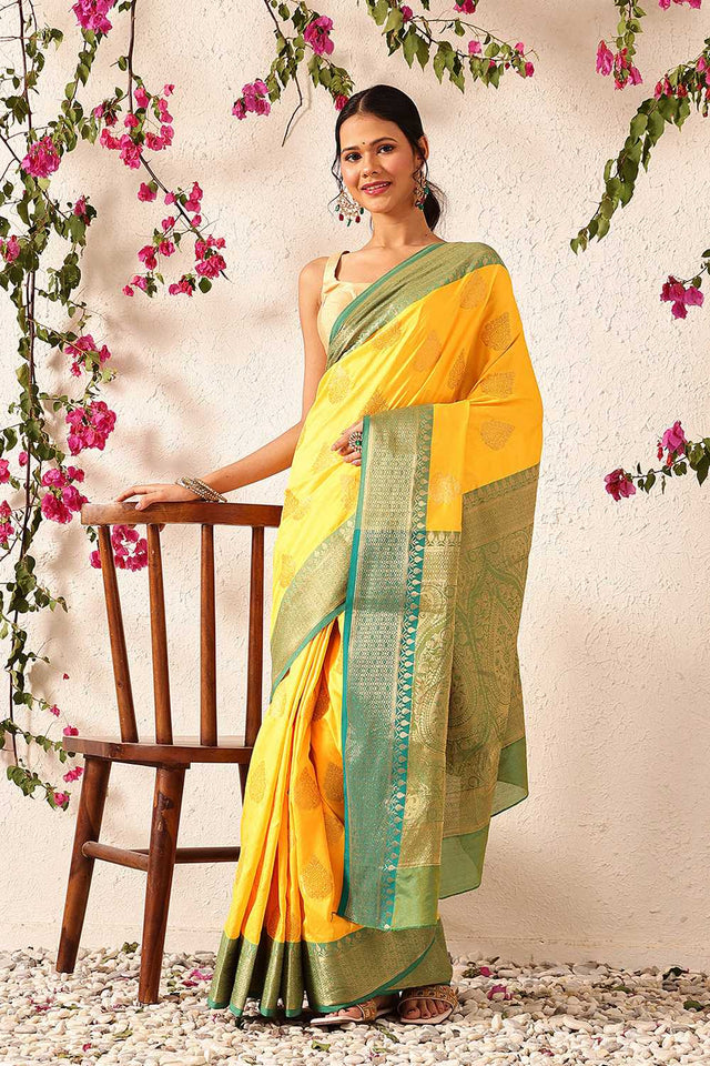 Yellow Zari Woven Silk Saree