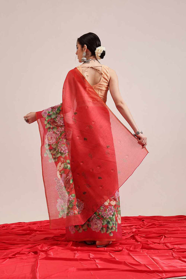 Multi-Color Chanderi Printed Cotton  Saree