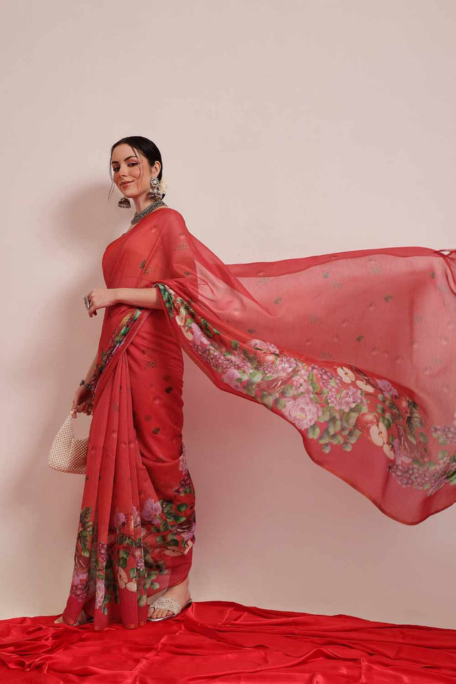 Multi-Color Chanderi Printed Cotton  Saree