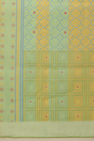 Yellow Chanderi Printed Cotton  Saree