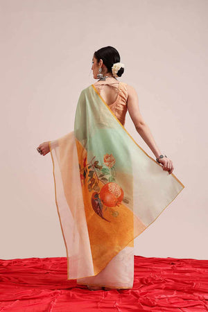 Blue Chanderi Printed Cotton  Saree