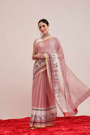 Yellow Chanderi Printed Cotton  Saree