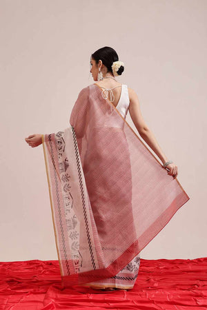 Yellow Chanderi Printed Cotton  Saree