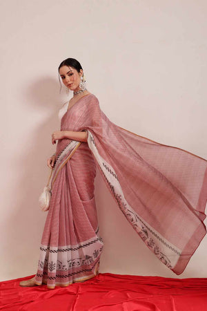 Yellow Chanderi Printed Cotton  Saree