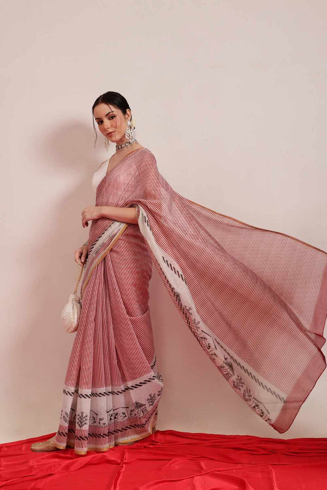 Yellow Chanderi Printed Cotton  Saree