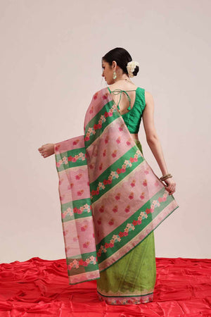 Brown Chanderi Floral Printed Cotton  Saree