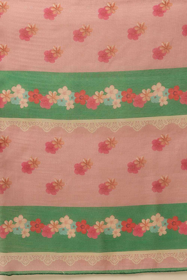 Brown Chanderi Floral Printed Cotton  Saree