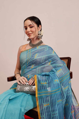 Green Chanderi Printed Cotton  Saree