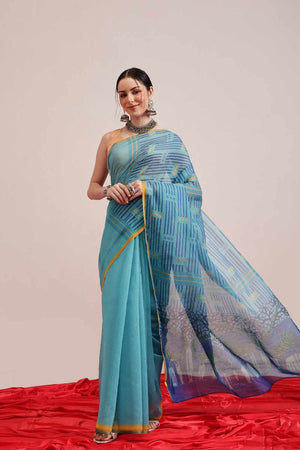 Green Chanderi Printed Cotton  Saree