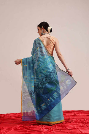Green Chanderi Printed Cotton  Saree