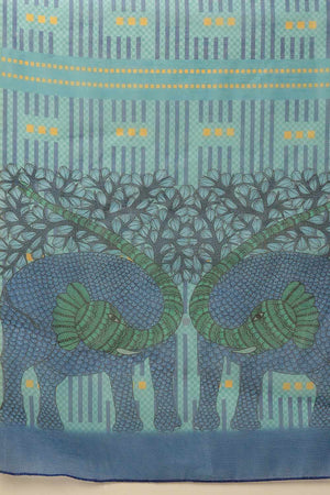 Green Chanderi Printed Cotton  Saree