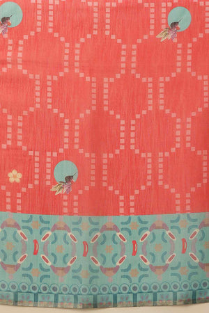 Red Chanderi Printed Cotton  Saree