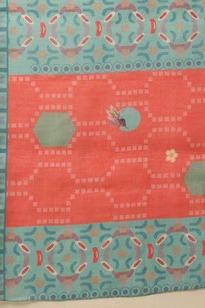 Red Chanderi Printed Cotton  Saree