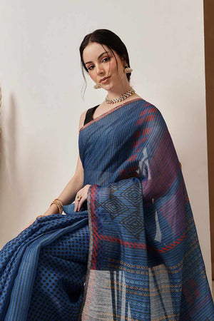 Multi-Color Chanderi Printed Cotton  Saree