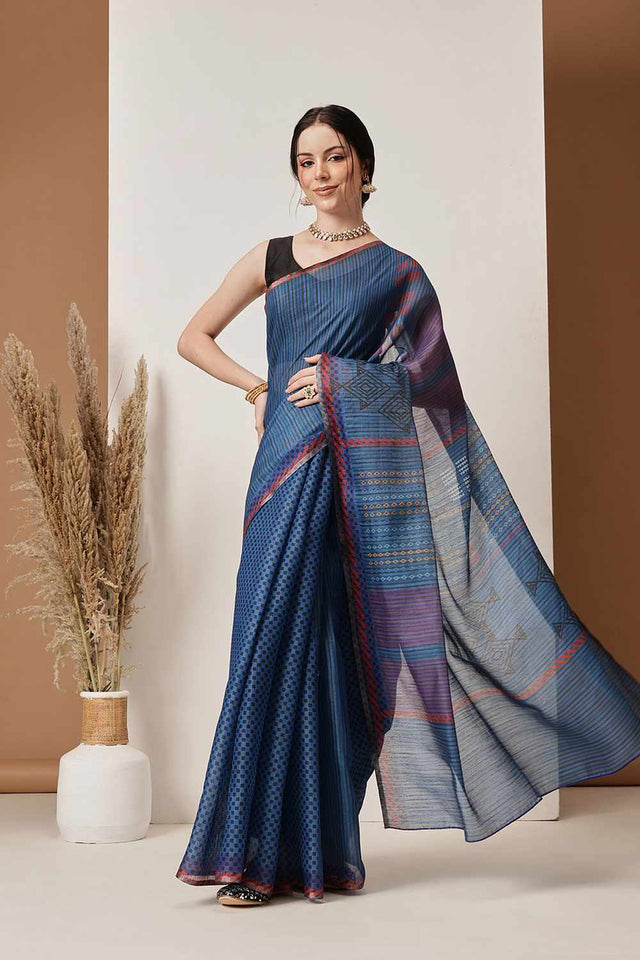 Multi-Color Chanderi Printed Cotton  Saree