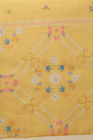 Yellow Chanderi Abstract Printed Cotton  Saree