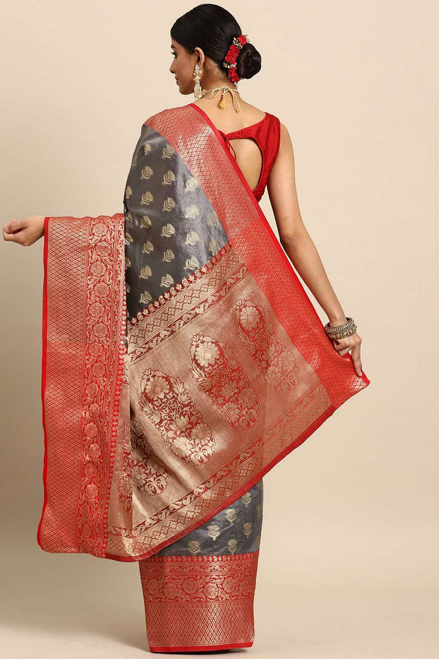 Grey Woven Kanjivaram Silk Saree