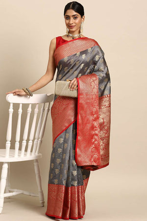 Grey Woven Kanjivaram Silk Saree