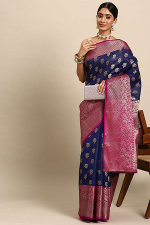 Navy Blue Woven Kanjivaram Silk Saree