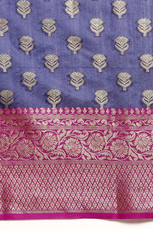 Navy Blue Woven Kanjivaram Silk Saree