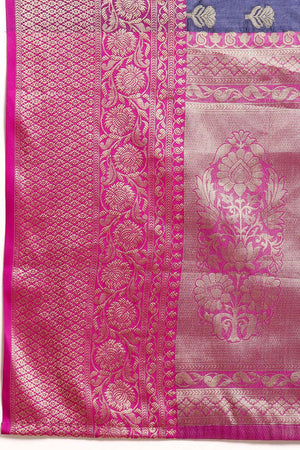 Navy Blue Woven Kanjivaram Silk Saree