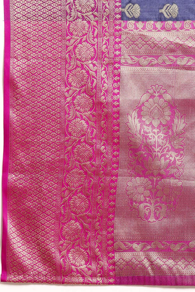 Navy Blue Woven Kanjivaram Silk Saree