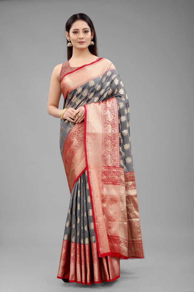 Grey Woven Kanjivaram Silk Saree
